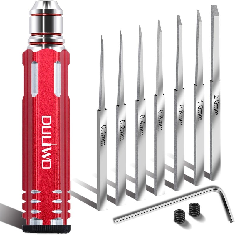 DULIWO Prime Model Scriber Gundam Resin Carved Scribe Line Hobby Cutting Tool Chisel, Model Chisel with 7 Blades (0.1/0.2/0.4/0.6/0.8/1.0/2.0mm)，for Carving Cutting, Panel line,Scale Model(Red) - Image 1